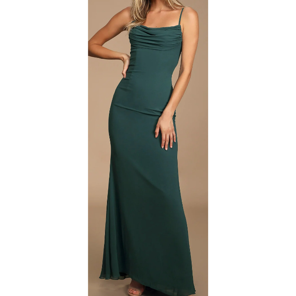 LULU'S SZ 6 Captivated Emerald Green Cowl Neck Maxi Dress Bridesmaid  NEW B62